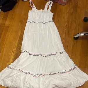 LOFT White Dress with Red Trim